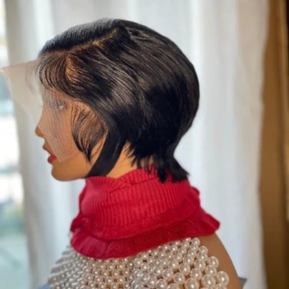 MULATO-13'4 FRONTAL 100% HUMAN HAIR TRANSPARENT LACE PIXIE WIG